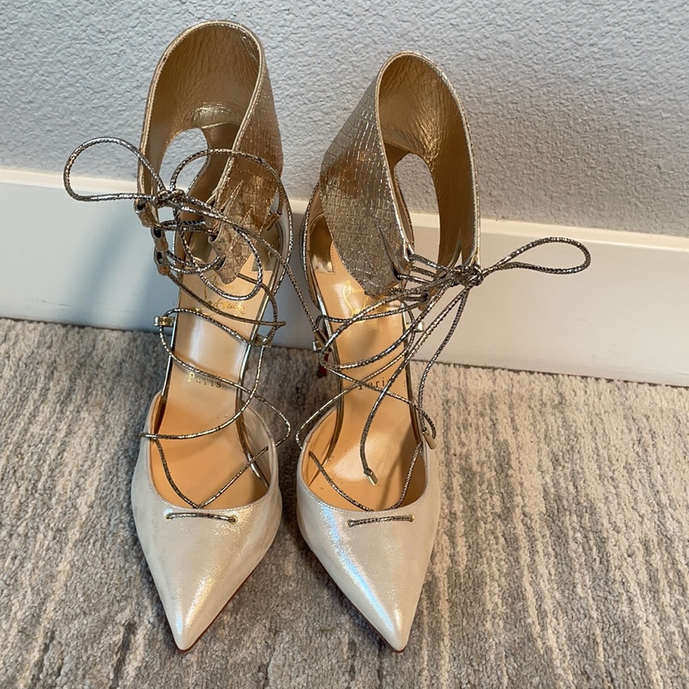 Christian Louboutin Corsankle Lace-up Gold Pump - Picture 7 of 8